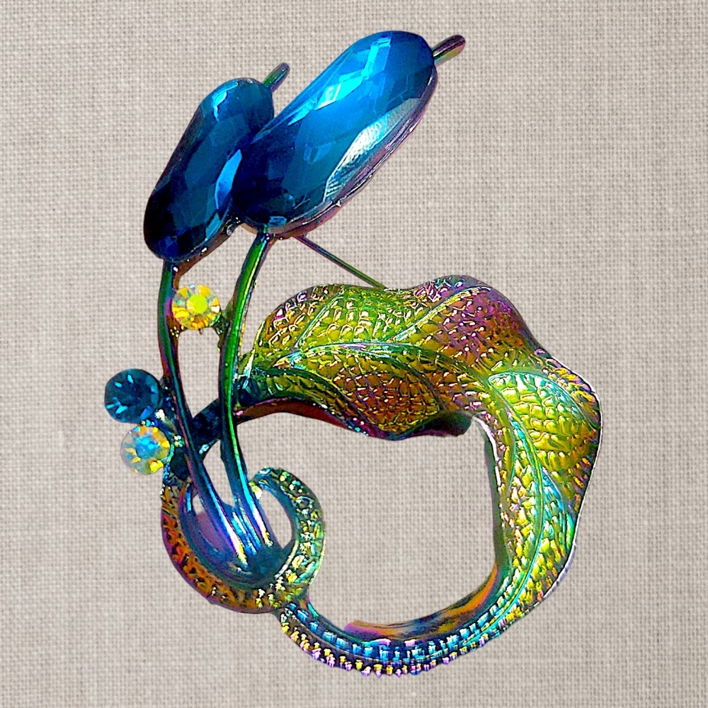 Rainbow Rhinestone Catails Brooch
